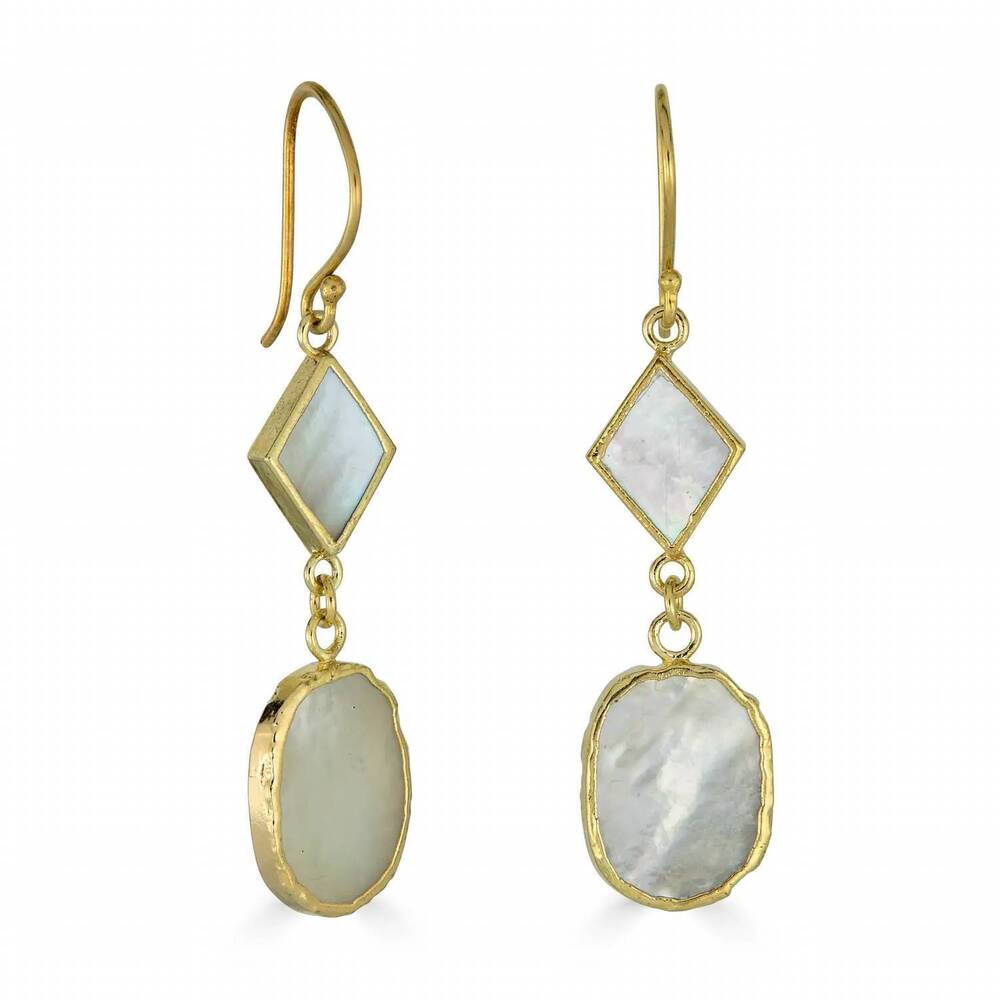 NEW RACHEL REINHARDT women's mother of pearl linear earrings in gold
